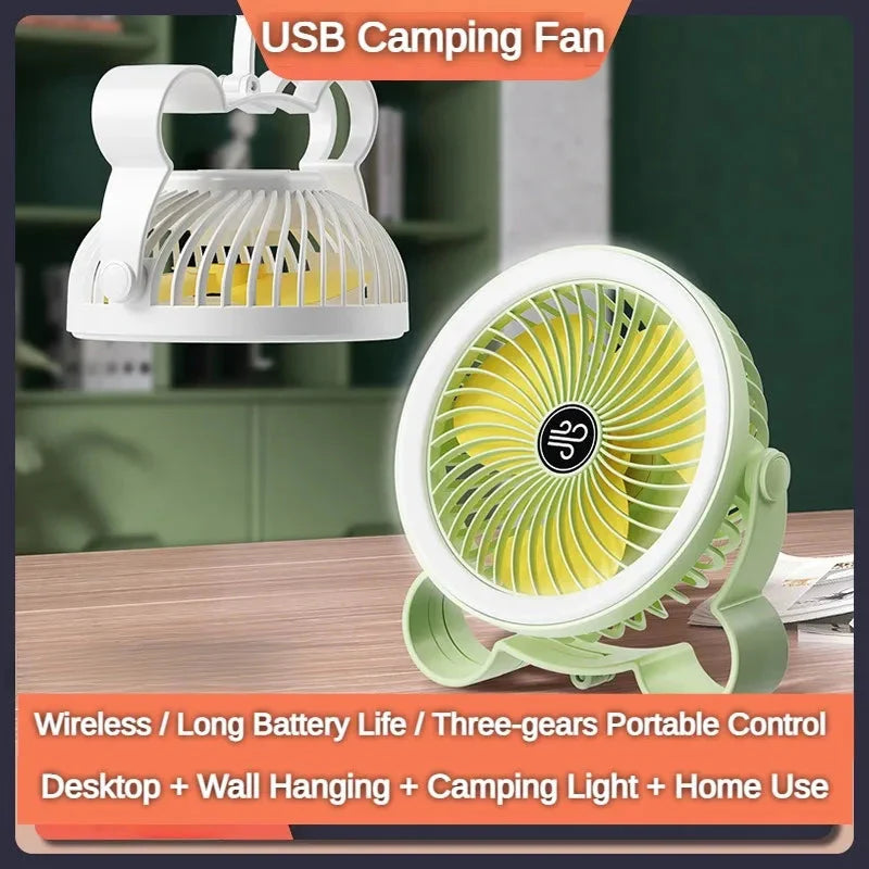 Cute Rechargeable Fan With LED Light And Hook For Hanging