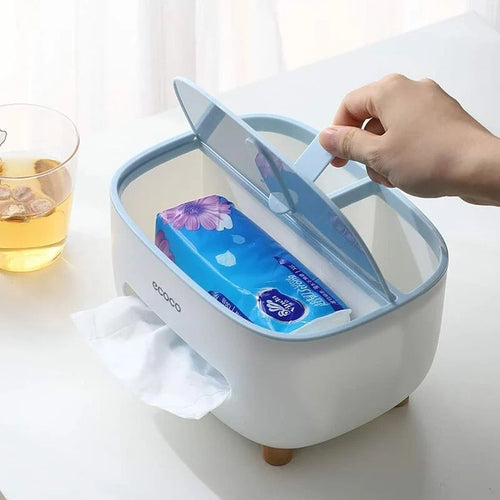 Multifunctional Tissue Box With Remote Mobile Glasses And Pen Holder