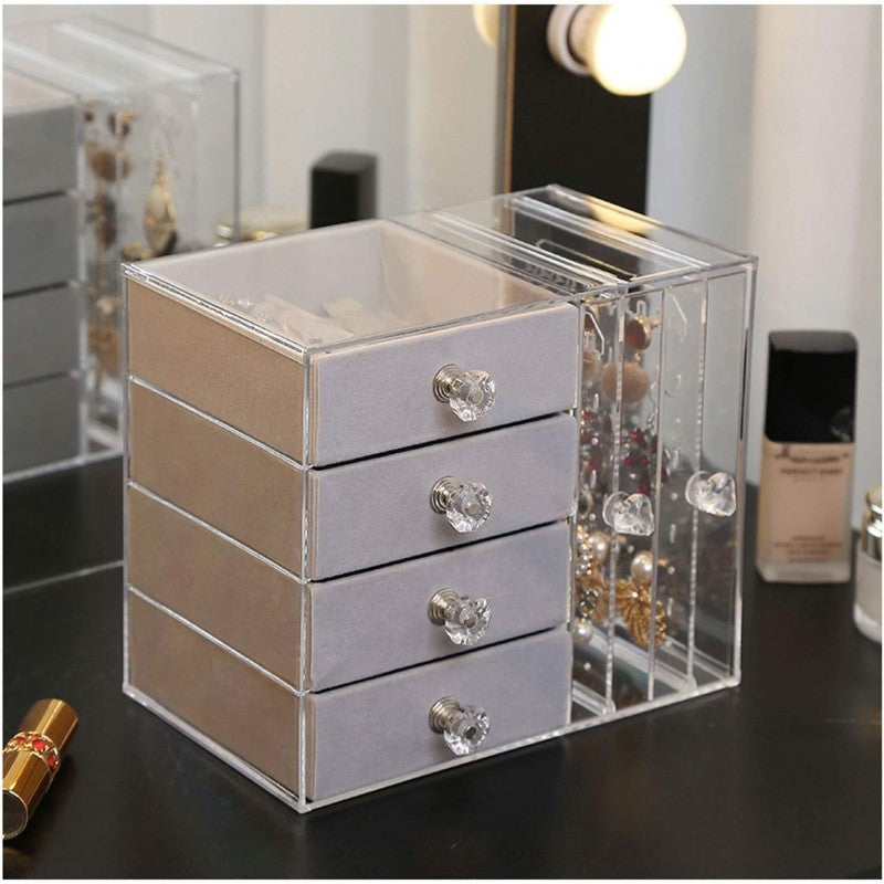 Acrylic Display Jewelry Stand 4 Trays With Drawers Organizer