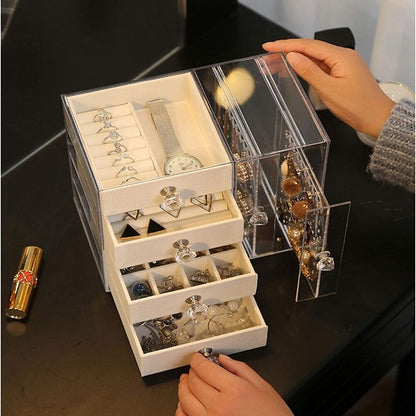 Acrylic Display Jewelry Stand 4 Trays With Drawers Organizer