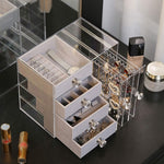 Acrylic Display Jewelry Stand 4 Trays With Drawers Organizer