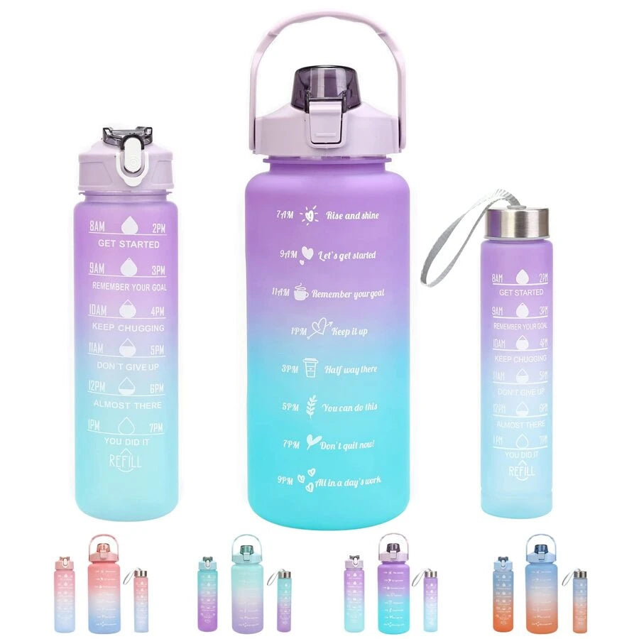 Sports Water Bottle With Straw 3Pcs Set