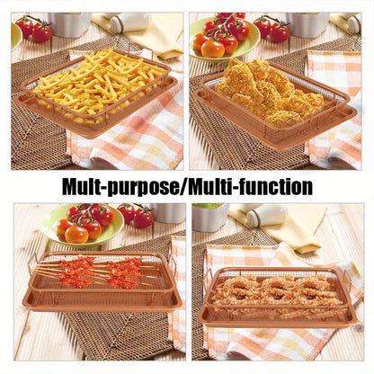 Copper Rectangle Crisper Tray Stainless Steel BBQ Basket with Non-stick Net for Grilling Vegetables And Frying Pan