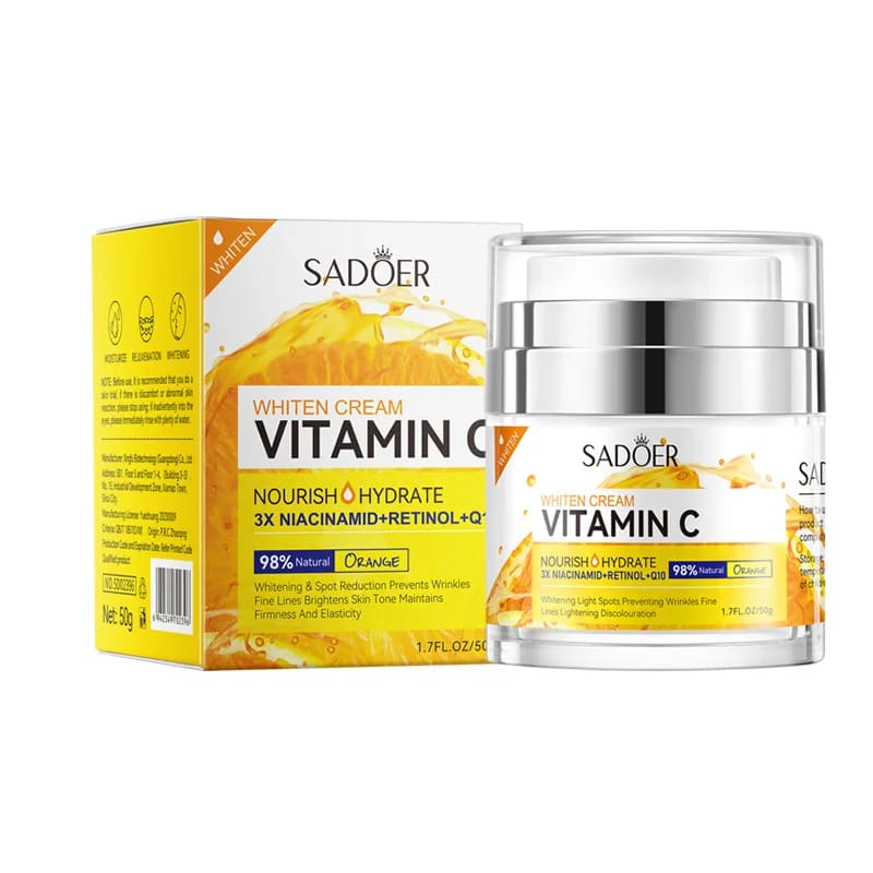 ROREC SADOER Vitamin C Whitening Cream Nourish Hydrate 3X Niacinamid Retinol Q10 Firmness Elasticity Cream 50g