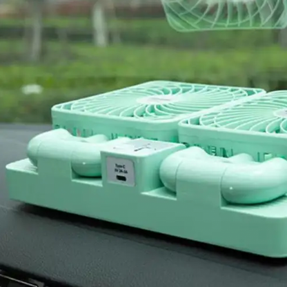Double Head Rechargeable Solar Fan Long Battery