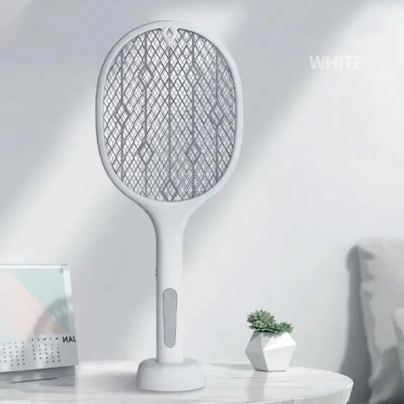 USB Rechargeable 2in1 LED Mosquito Killer Lamp 3500V Electric Flies Swatter Bug Zapper Racket