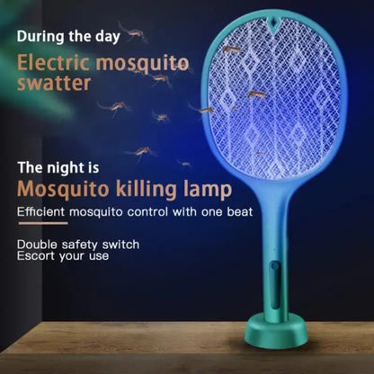 USB Rechargeable 2in1 LED Mosquito Killer Lamp 3500V Electric Flies Swatter Bug Zapper Racket