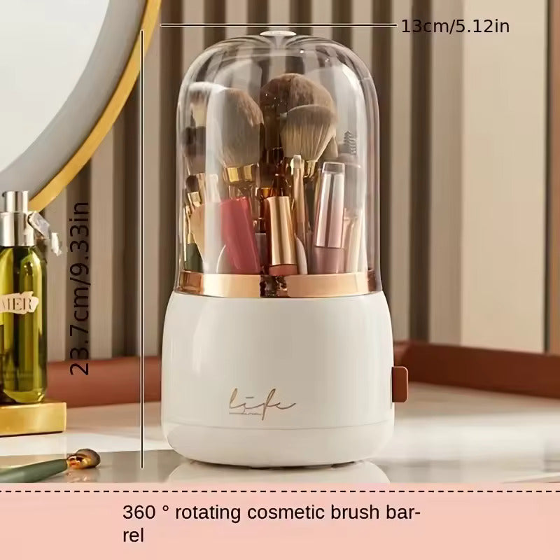 Cosmetic Storage Dustproof 360° Rotating Compartment Brush Holder Organizer