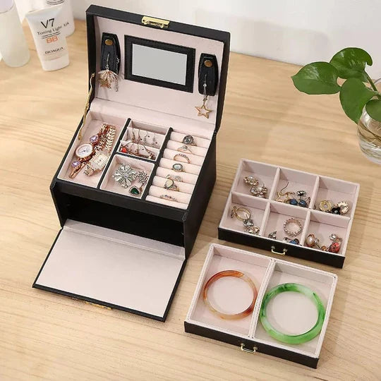 Multipurpose 3 Layer Makeup Cosmetics Jewellery Organizer With Mirror And Lock