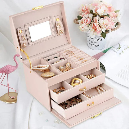 Multipurpose 3 Layer Makeup Cosmetics Jewellery Organizer With Mirror And Lock