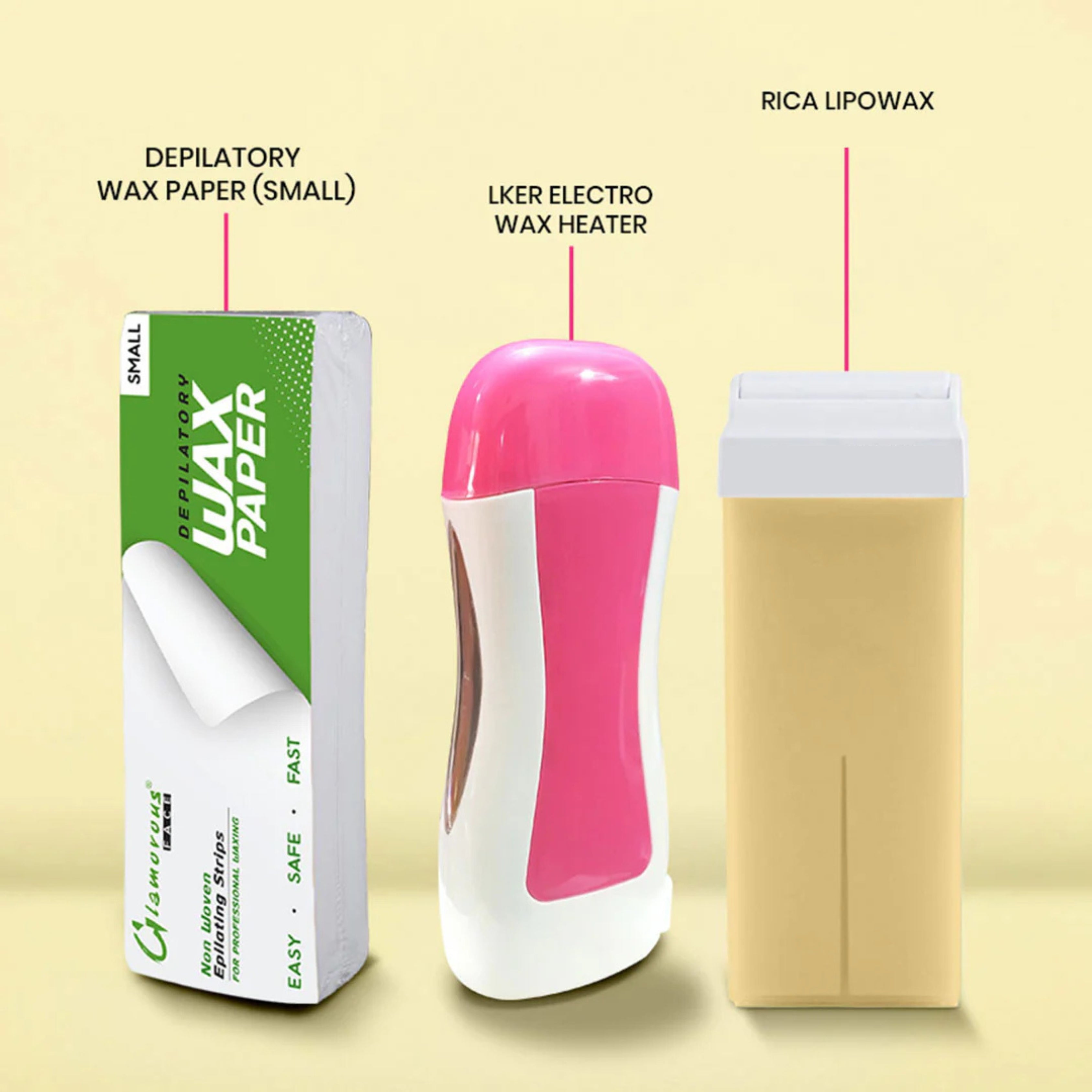 Roll On Wax Deal Pack OF 3 Depilatory Machine + Rica Roll On Wax + Wax papers(50pcs)
