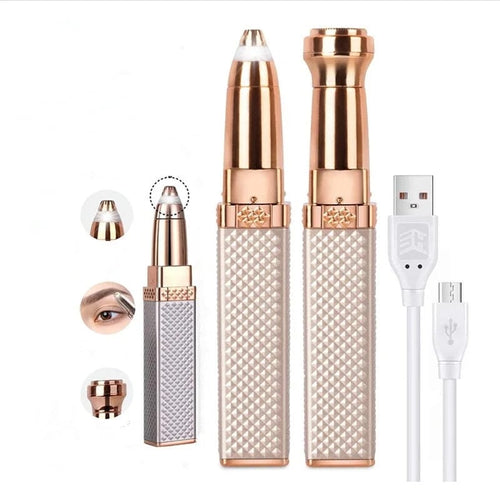 USB Rechargeable 2in1 Flawless Facial & Eyebrow Hair Remover Machine With LED Light