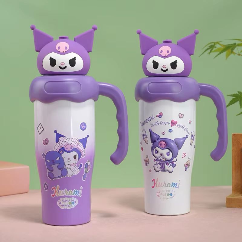 Cute Kuromi Cartoon Character Stainless Steel Tumbler Insulated Water Bottle With Handle