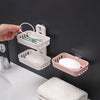 Double Layer Hollow Holder Bathroom Drain Soap Box Suction Cup Soap Holder Wall Hanging Rack