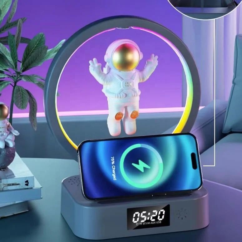 Multifunctional Astronaut Lamp Wireless Charger With Speaker And Digital Clock