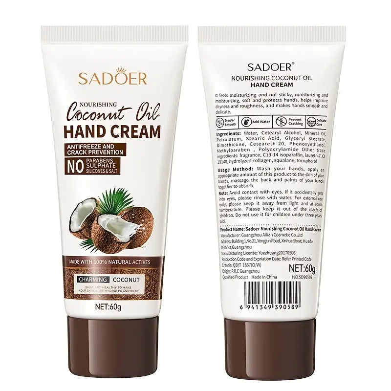 SADOER Nourishing Coconut Oil Hand Cream Hydrating Moisturizing Prevent Dryness Hand Cream 60g