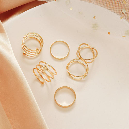 Fashion Jewellery 6 Pcs Pendulum Style Ring Set Gold