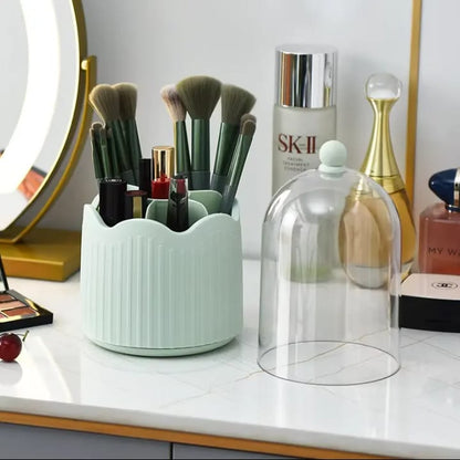 360 Degree Rotating Makeup Brush Holder Cosmetics Organizer With Lid for Vanity Multi-Functional Pen Holder Lipstick Storage Box