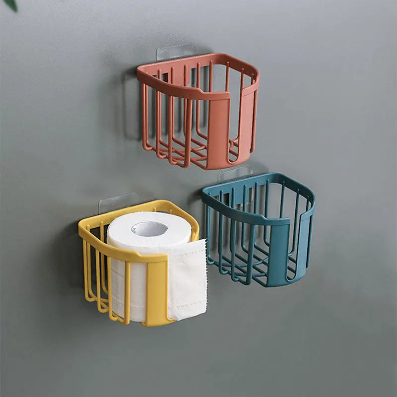 Punch-Free Toilet Paper Shelf Bathroom Kitchen Tissue Box Wall-Mounted Sticky Paper Storage Box Toilet Paper Holder Roll Paper