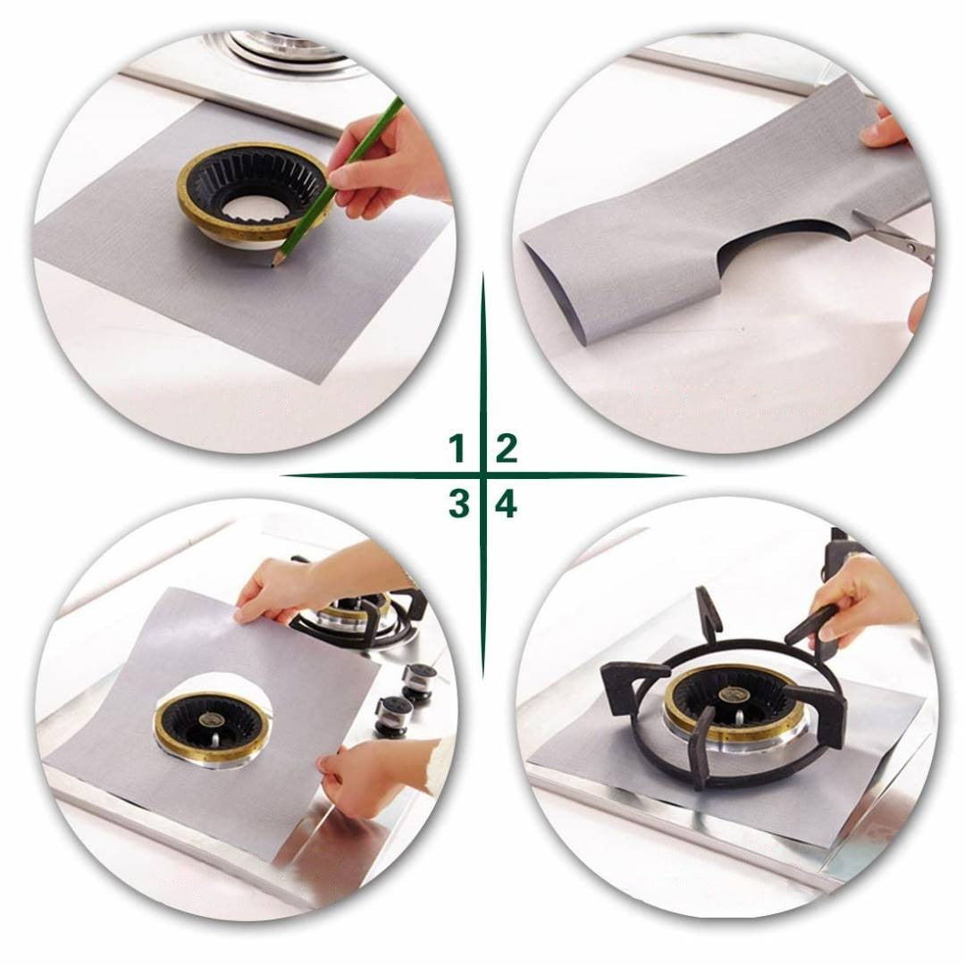 Stove Sheet Pack Of 4Pcs Reusable Double Non-Stick Gas Stove Protector
