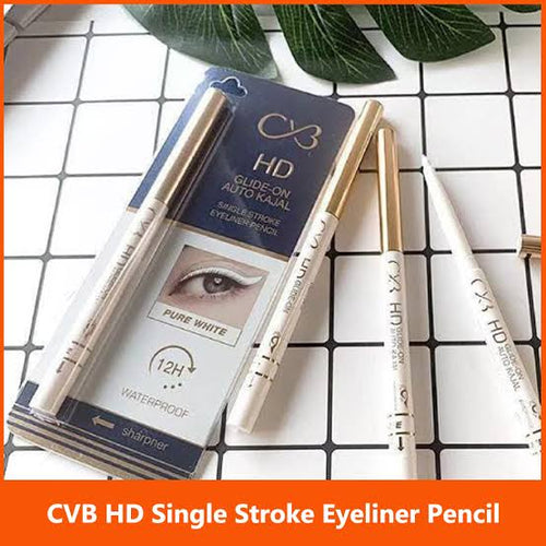 CVB HD Glide On Auto Kajal Single Stroke Eyeliner Pencil Pure White Waterproof﻿
