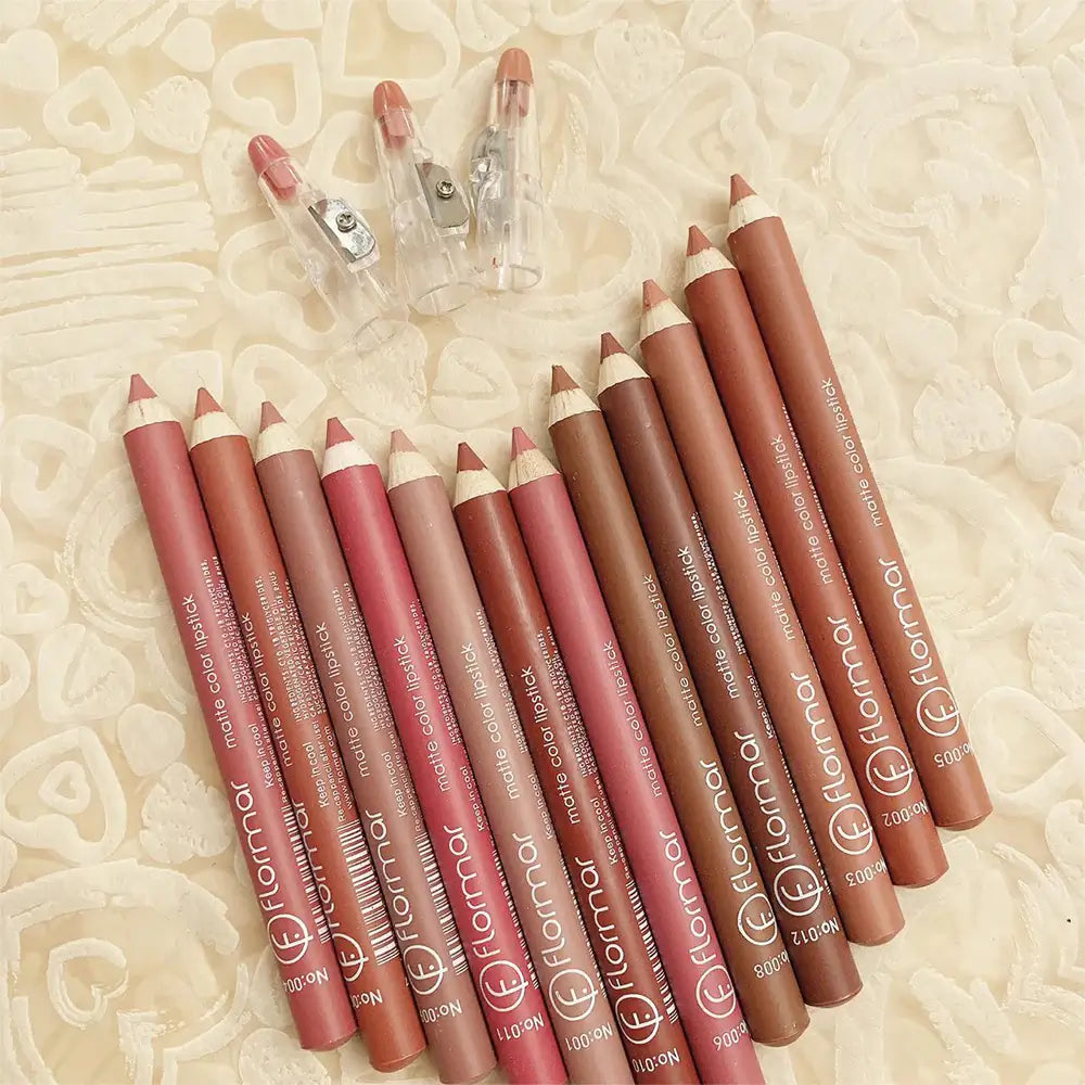 FLORMAR Matte Lipstick Lip Liner Lip Pencils pack of 12pcs