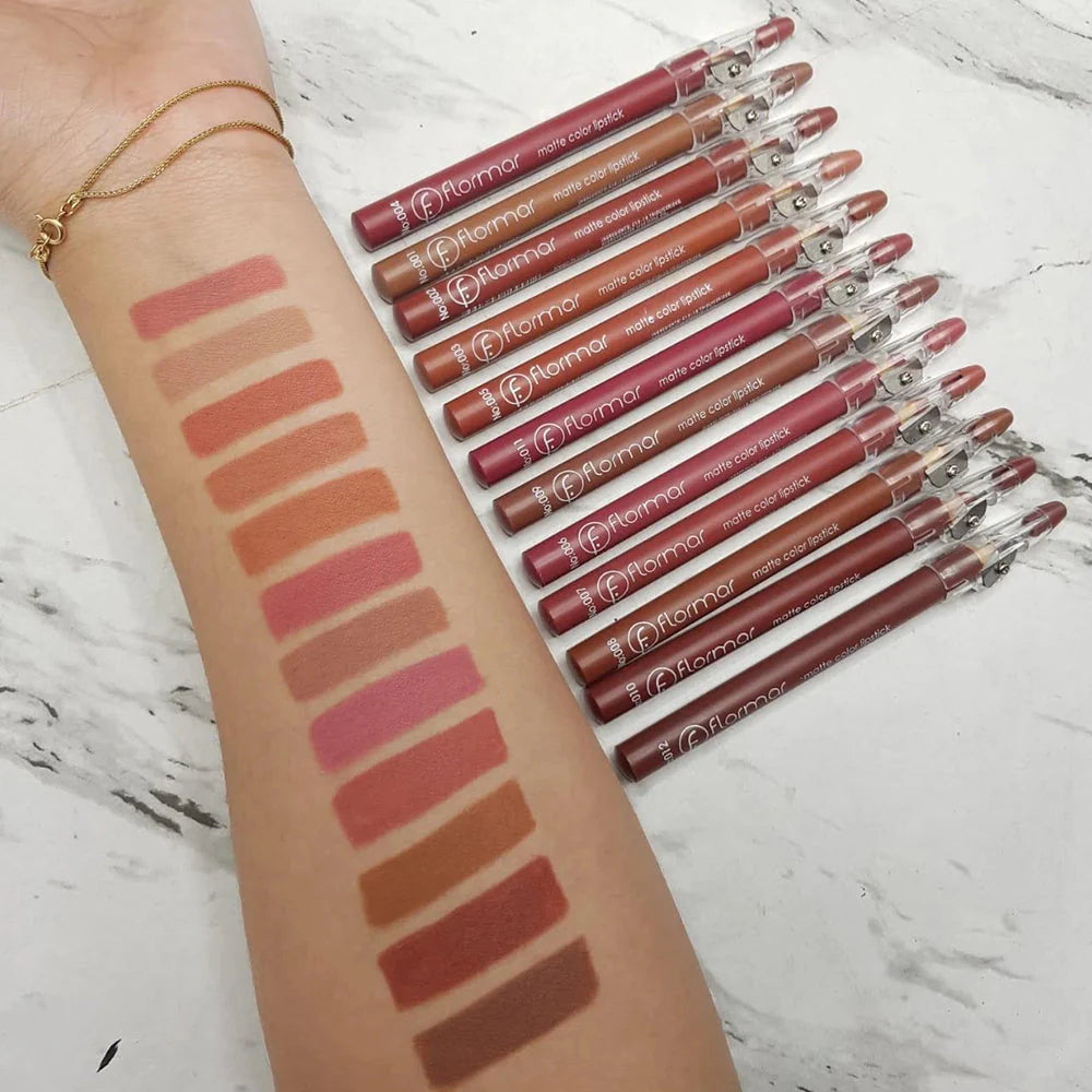 FLORMAR Matte Lipstick Lip Liner Lip Pencils pack of 12pcs