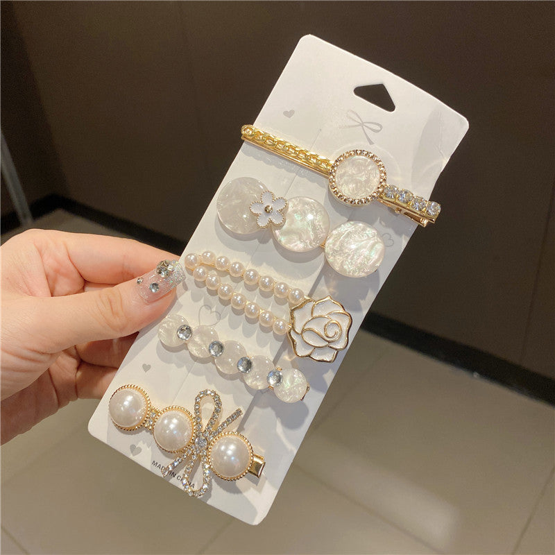 5Pcs White and Golden Beads Hair Clip Card