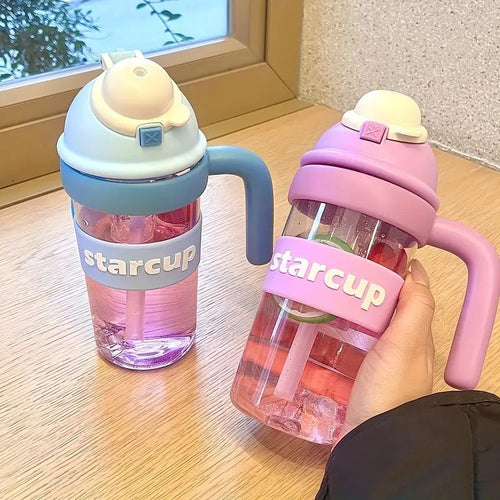 Cute Star Cup Water Bottle Tumbler With Handle And Straw 600ml