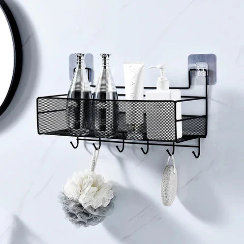 Wall Shelf With Hooks Meshed Wall Shelf