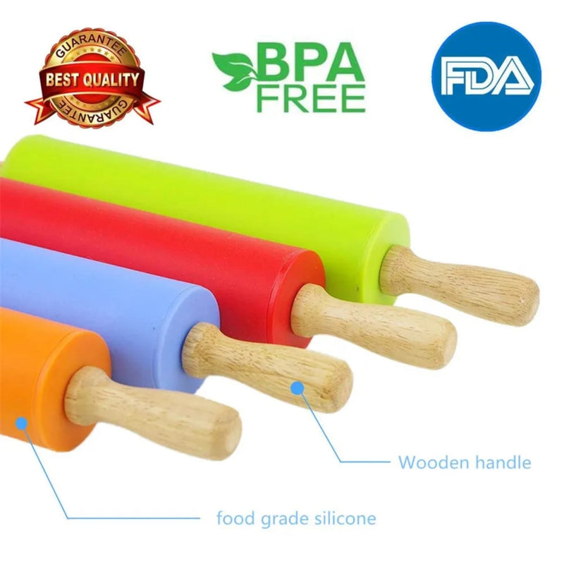 Silicone Dough Roller With Wooden Handle