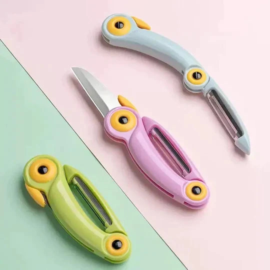 Multifunctional 2in1 Stainless Steel Portable Multicolored Cartoon Bird Mini Folding Fruit Knife Peeler