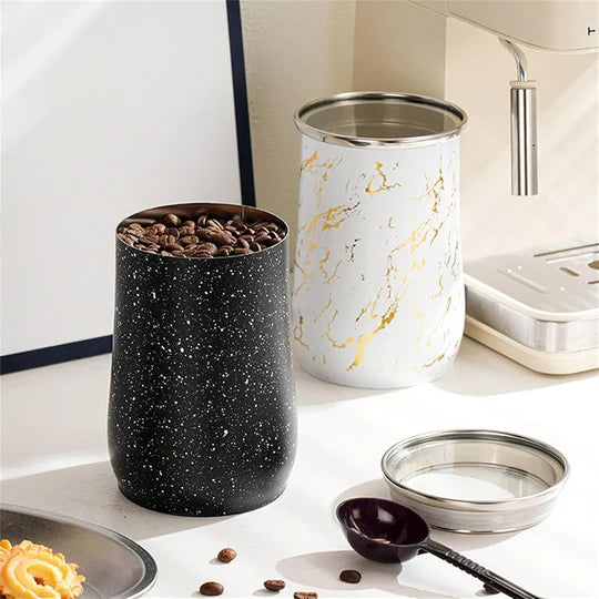 Modern Ceramic Marble Design Metal Airtight Food Jar Container With Plastic Spoon 1000ml