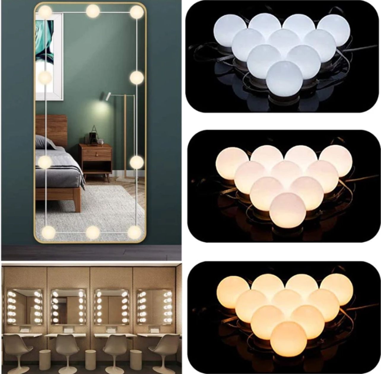 VANITY MAKE-UP MIRROR LIGHTS 10 STRIP LED LIGHTS (IN 3 COLOR VARIATION)