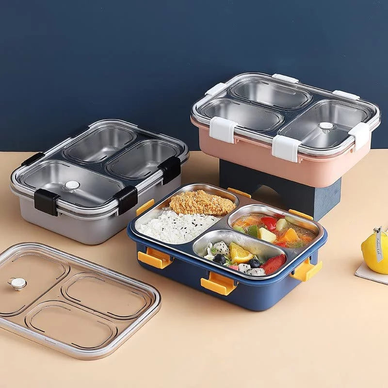 Stainless Steel Lunch Box 3 Compartment with Removable Inner Plate Reusable Microwave Freezer Safe Food Container