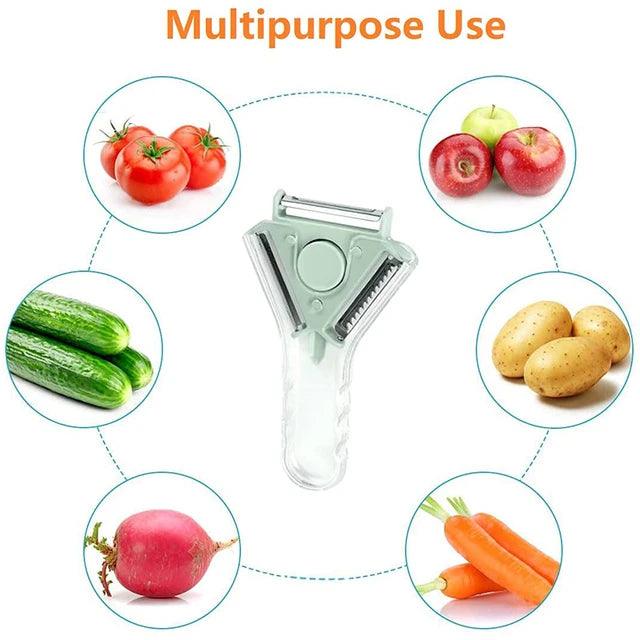 3 In 1 Multipurpose Handheld Stainless Steel Vegetable And Fruit Peeler With 3 Rotary Detachable Sharp Blades