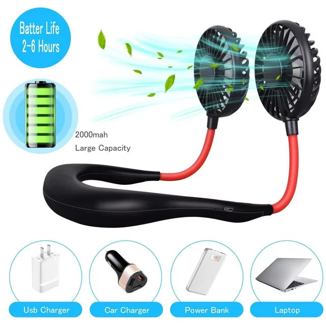 Portable Rechargeable Neck Fan With 7 Wings And RGB Lights