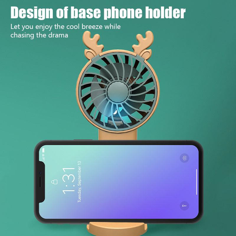 Deer Head USB Rechargeable Mini Electric Fan With Phone Holder
