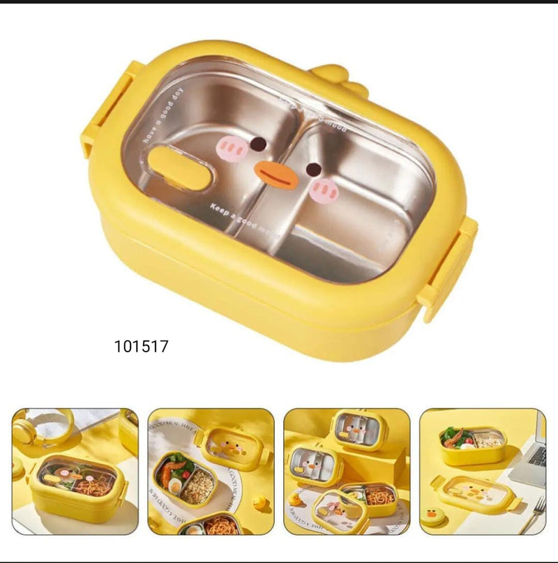 Portable Food Lunch Box Grid Design Heat Preservation Little Duck Stainless Steel Insulated 2 Compartment Lunch Box