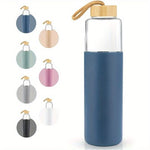 Glass Water Bottle with Wood Lid and Silicone Sleeve