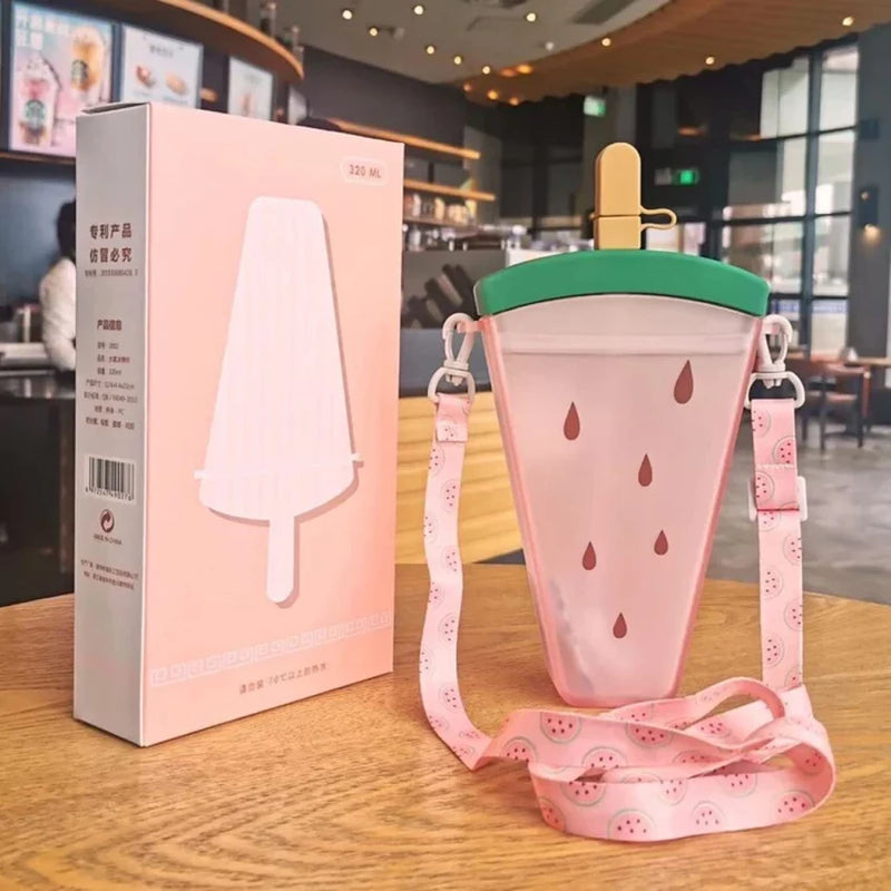 Cute Ice Cream Bottle With Straw 320ml