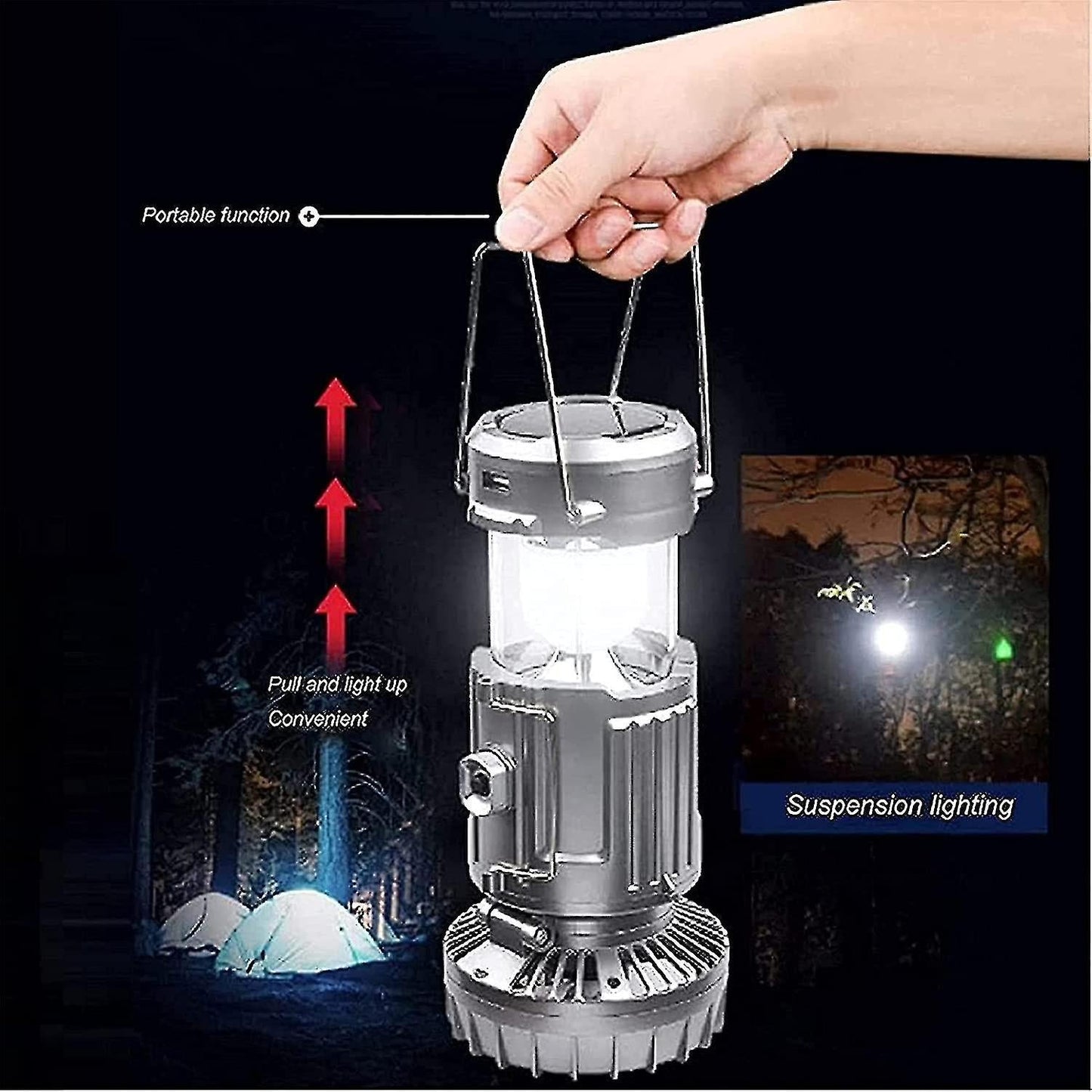 6in1 USB Rechargeable Portable Solar Energy Saving Power Bank Camping Lantern Cooler Fan Flashlight