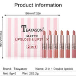 TEAYASON 6 Pcs Matte 2in1 Lipgloss & Lipstick Set