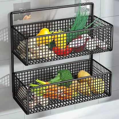 Multifunctional 2 Layer Wall Mounted Sticking Shelf Toiletries Organizer Storage Basket