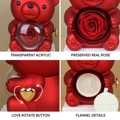 Teddy Bear Rose Ring Necklace Jewelry Box