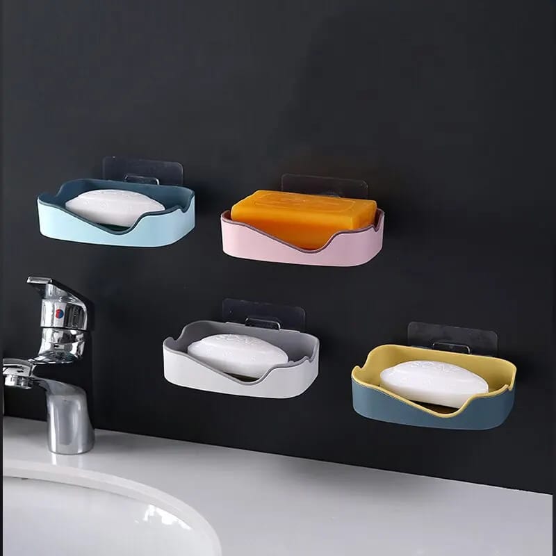 Wall Mounted Self-adhesive  Soap Dish Holder With Water Draining Tray