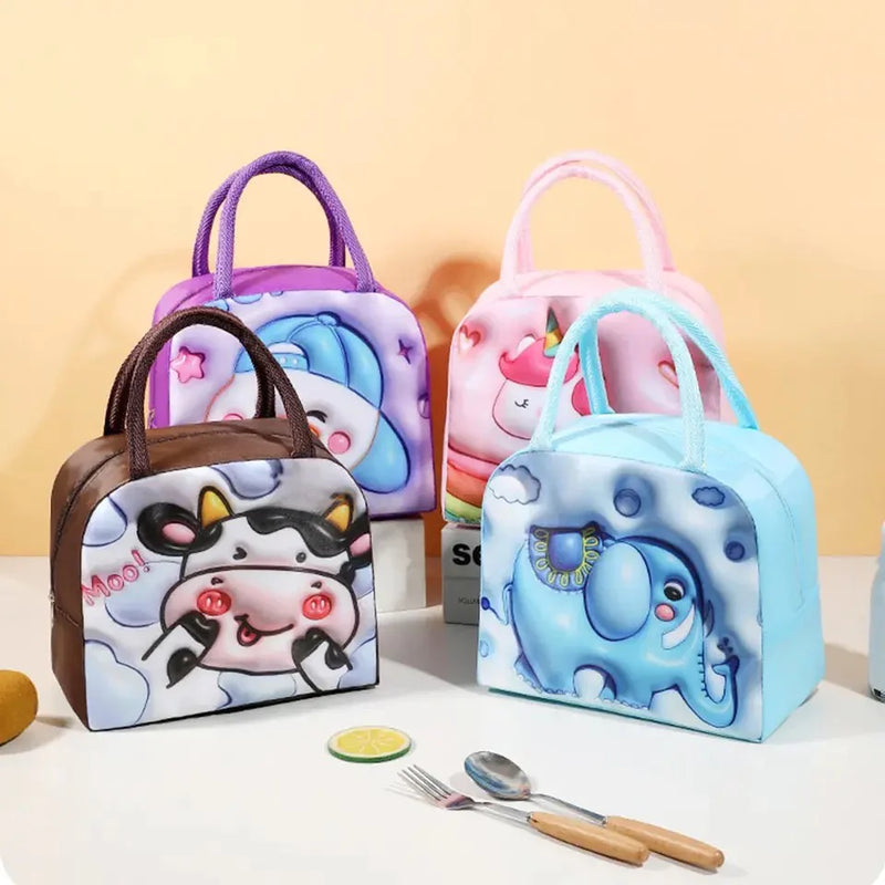 3D Thermal Lunch Bag Cartoon Large Capacity Lunch Bag with Foil Insulation Waterproof