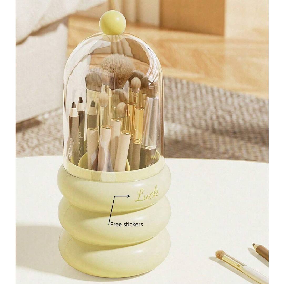 360 Rotating Makeup Brush Holder With Transparent Cover Waterproof Dustproof Cosmetic Storage Box