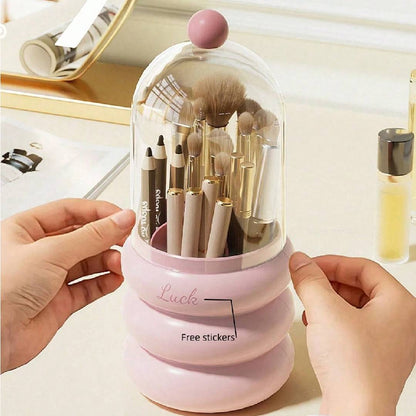 360 Rotating Makeup Brush Holder With Transparent Cover Waterproof Dustproof Cosmetic Storage Box