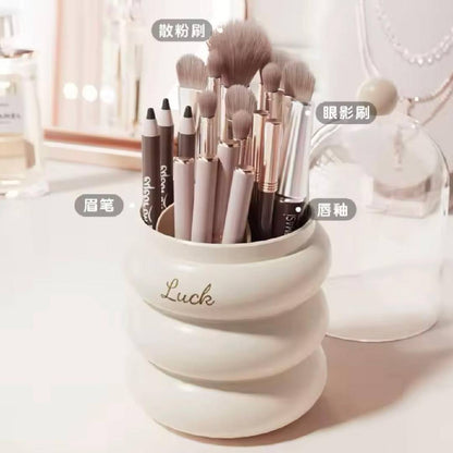 360 Rotating Makeup Brush Holder With Transparent Cover Waterproof Dustproof Cosmetic Storage Box